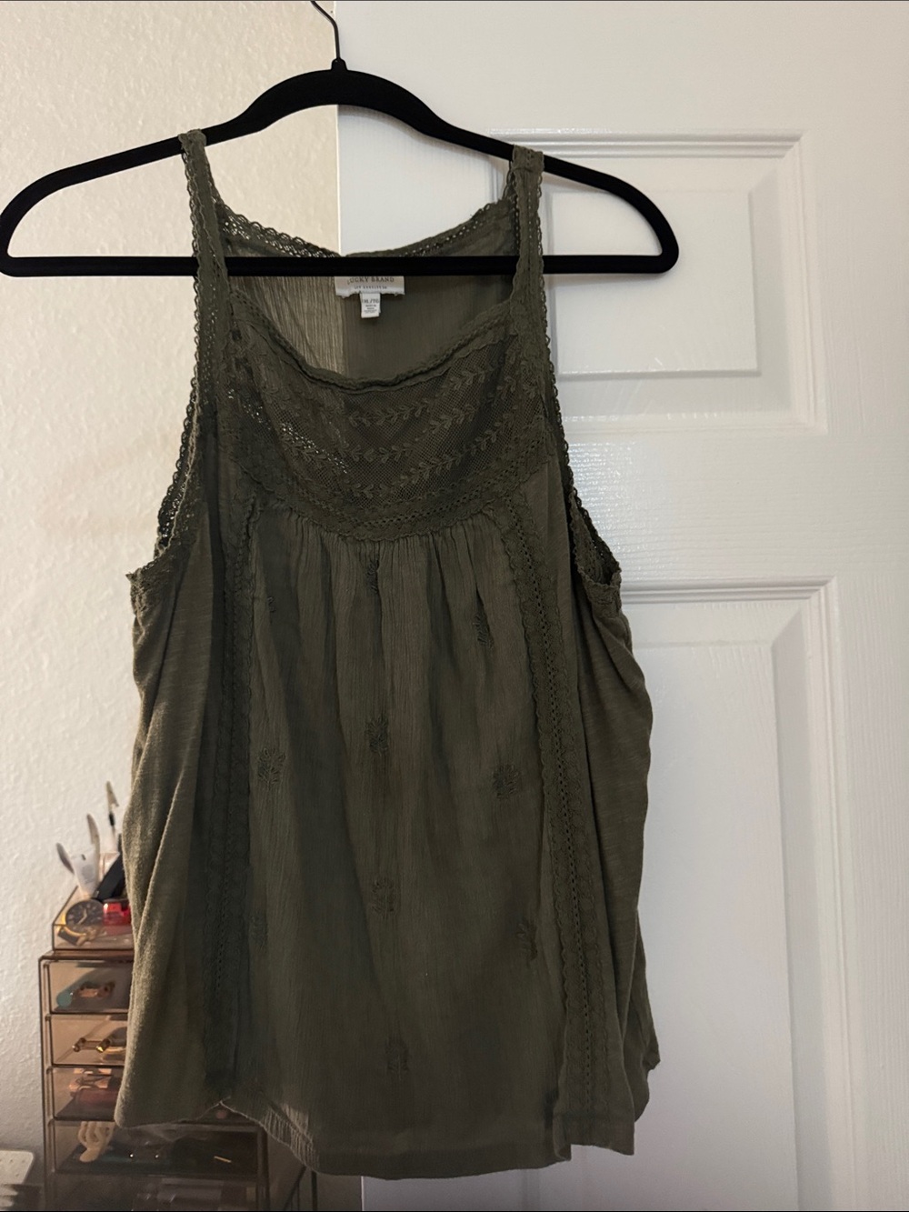 Lucky Brand Olive Green Crochet-Trim Tank